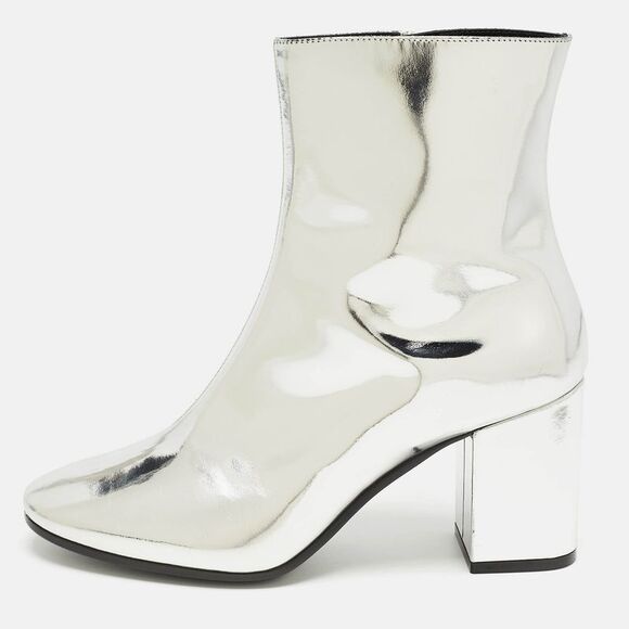 Balenciaga Silver Patent Leather Zip Ankle Boots Size 36 - Picture 1 of 4